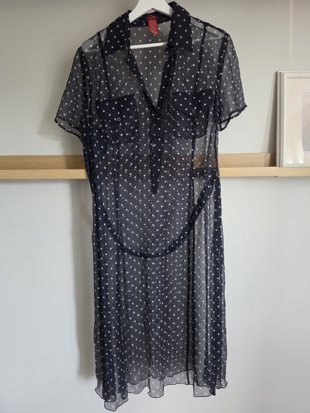 Sheer Navy Polka Dot Midi Dress with Slip